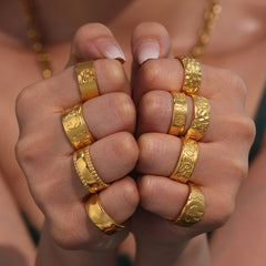 Gold-Tone Textured Stainless Steel Open Rings