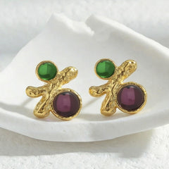 Sculptural Branch Colored Stone Stud Earrings