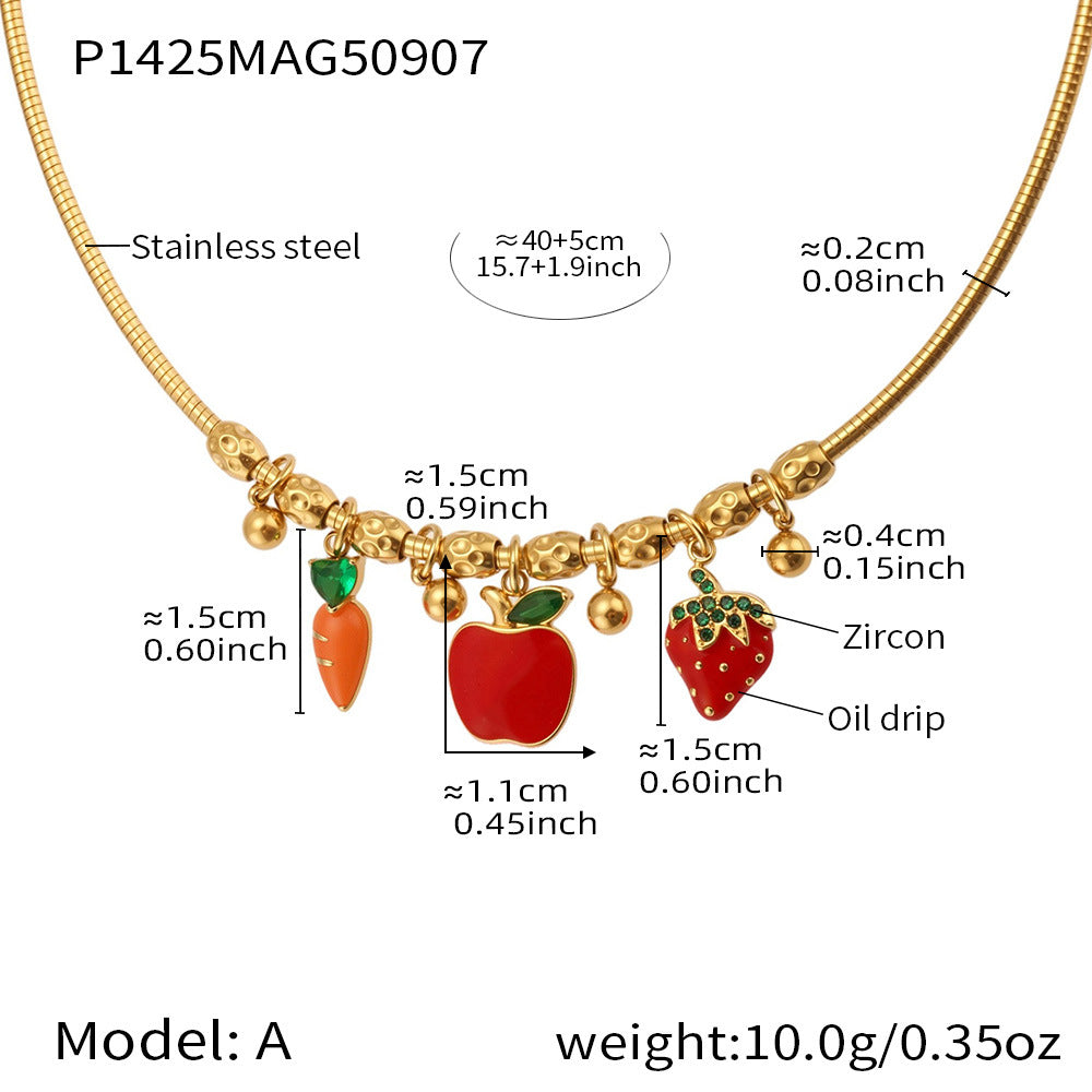 18K Gold-Plated Fruit Enamel Charm Necklace Designs