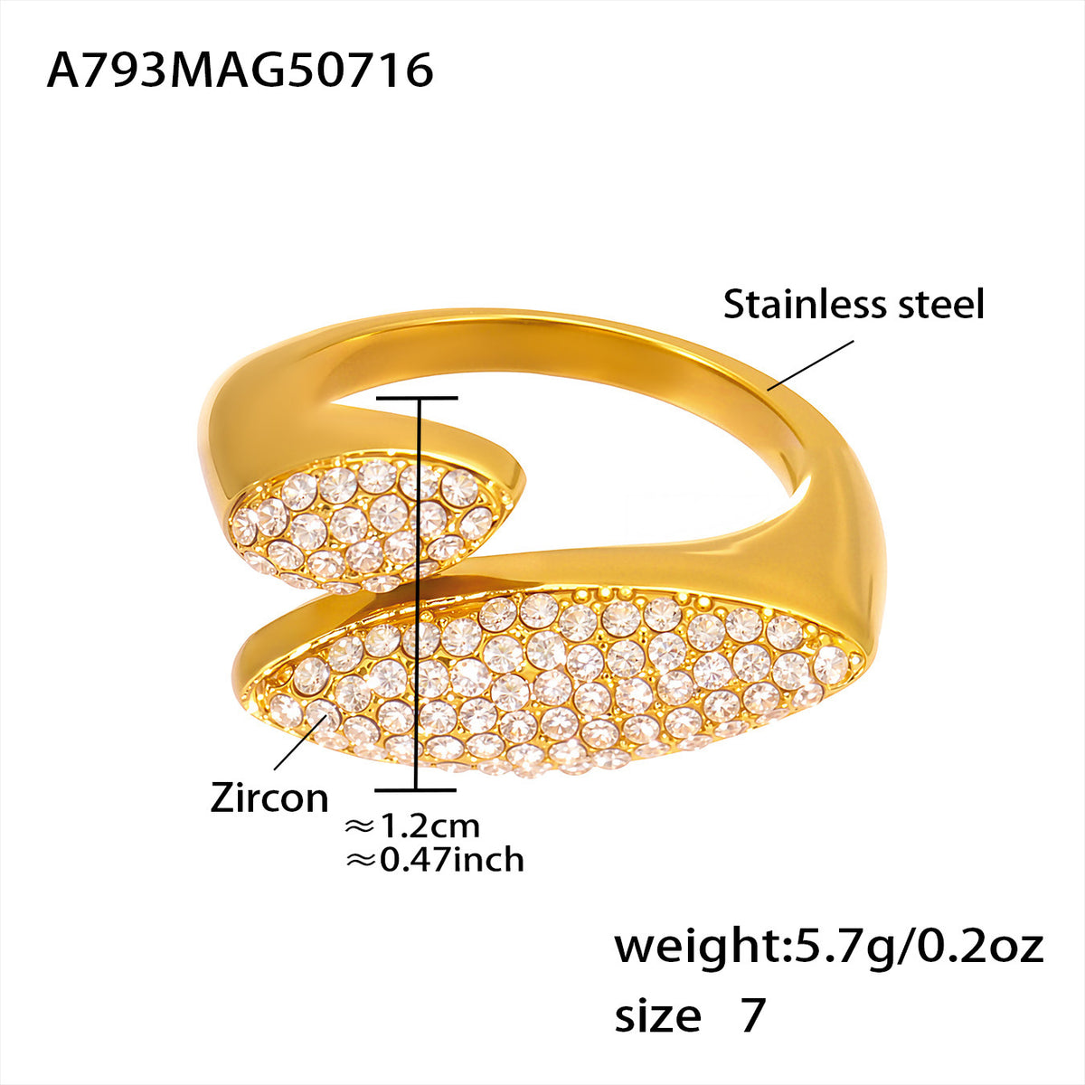 Cubic Zirconia Curved Open Ring