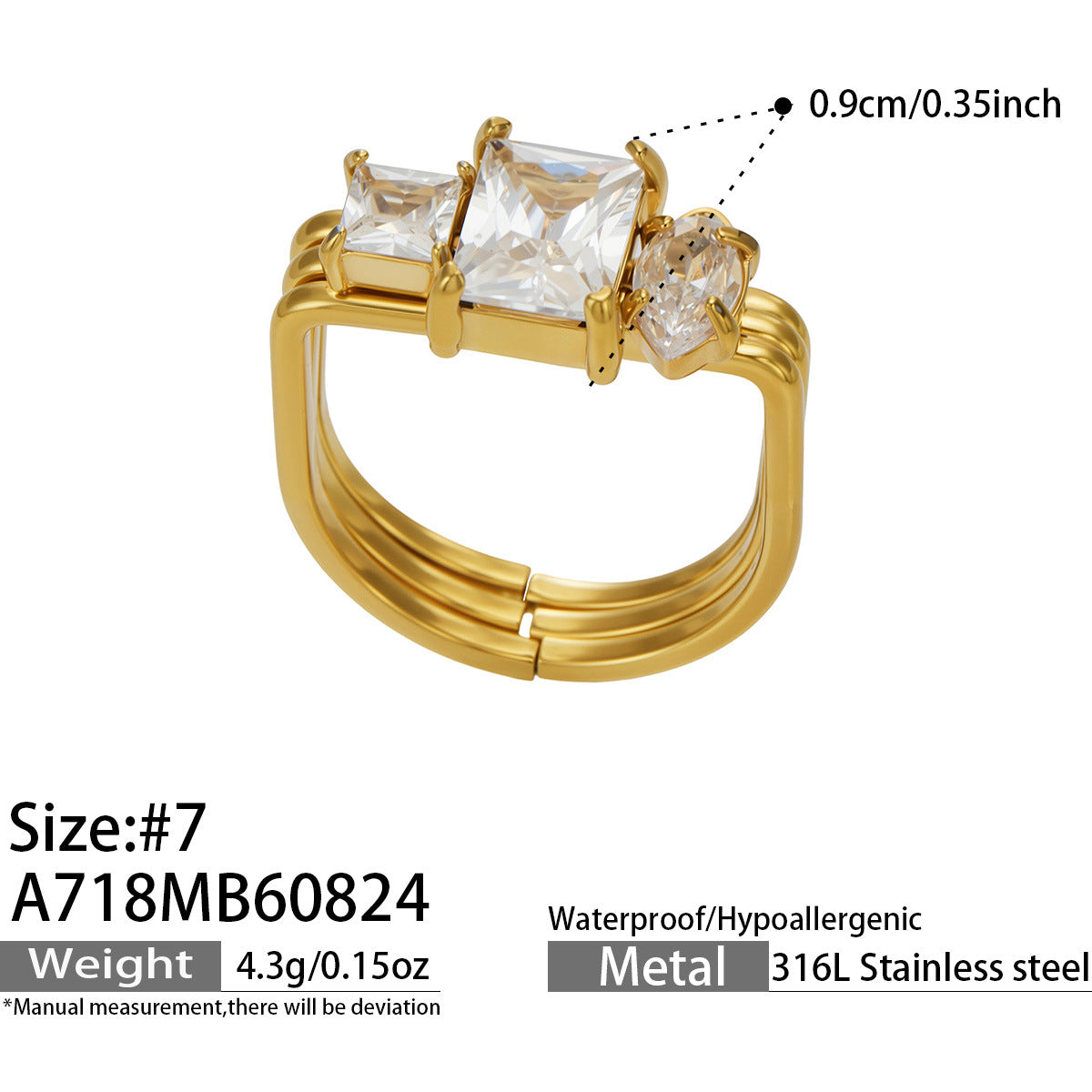 Cubic Zirconia Three-Row Statement Ring