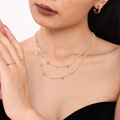 Natural Stone Beaded Charm Necklace
