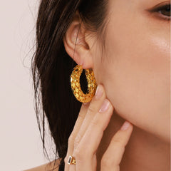 18K Gold-Plated Scale-Textured Hoop Earrings