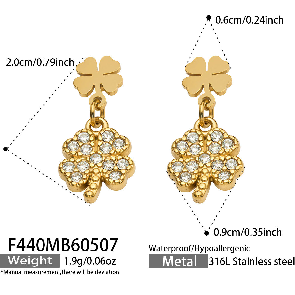 Clover-Motif Stainless Steel Drop Earrings