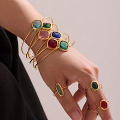 Faceted Glass Open Cuff Bracelet