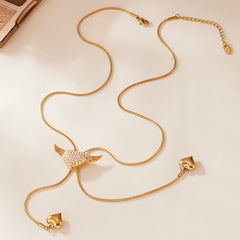 Sparkling Wing and Heart Y Necklace