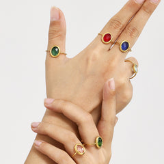 Oval Glass Accent Bead Open Ring