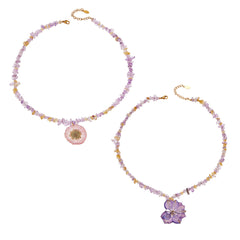 Resin Flower & Crystal Pendant Necklace