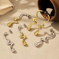 18K Gold-Plated Sculptural Wave Drop Earrings