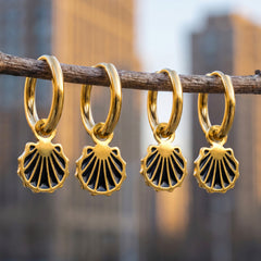 Enamel Shell Drop Hoop Earrings