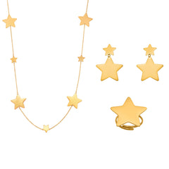 18K Gold-Plated Brushed Star Necklace, Earrings or Ring