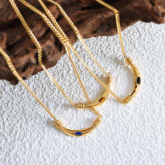 Natural Stone Curved Pendant Necklace