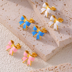 18K Gold-Plated Enamel Bow Stud Earrings