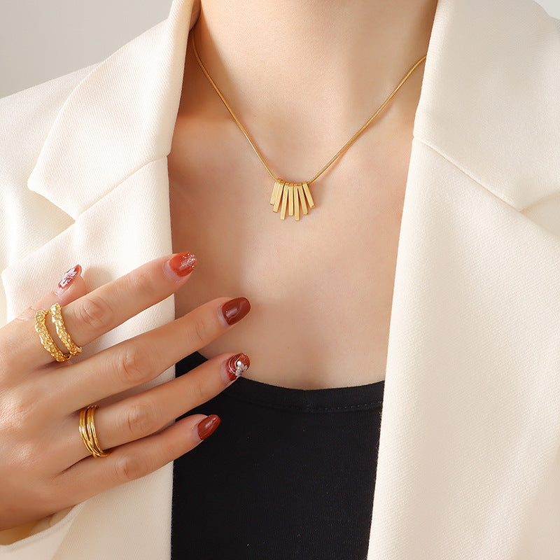 Geometric Bar Fringe Pendant Necklace