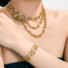 18K Gold-Plated Round Cubic Zirconia Necklace & Bracelet