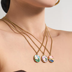 18K Gold-Plated Rose Enamel Pendant Necklace