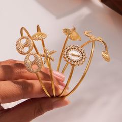 Cubic Zirconia Ocean or Heart Detail Cuff Bracelet