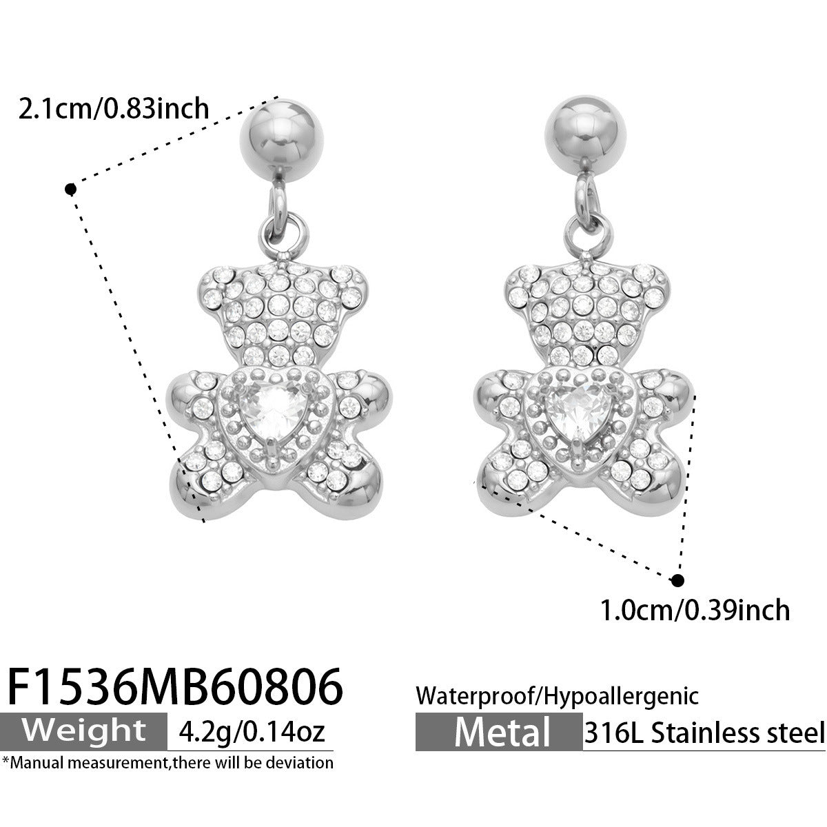 Cubic Zirconia Bear Drop Earrings