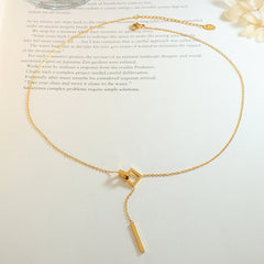 Geometric Bar & Open-Square Lariat Necklace