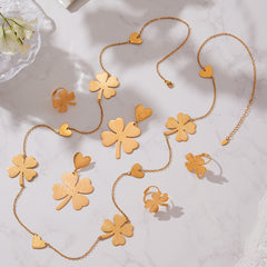 Four-Petal Flower Necklace, Earrings & Ring