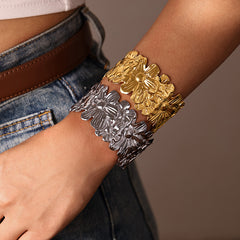Sculptural Flower or Leaf Open Cuff Bracelet