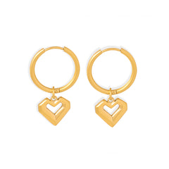 18K Gold-Plated Heart Charm Hoop Earrings