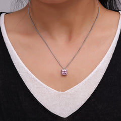 Pink Square Cubic Zirconia Pendant Necklace