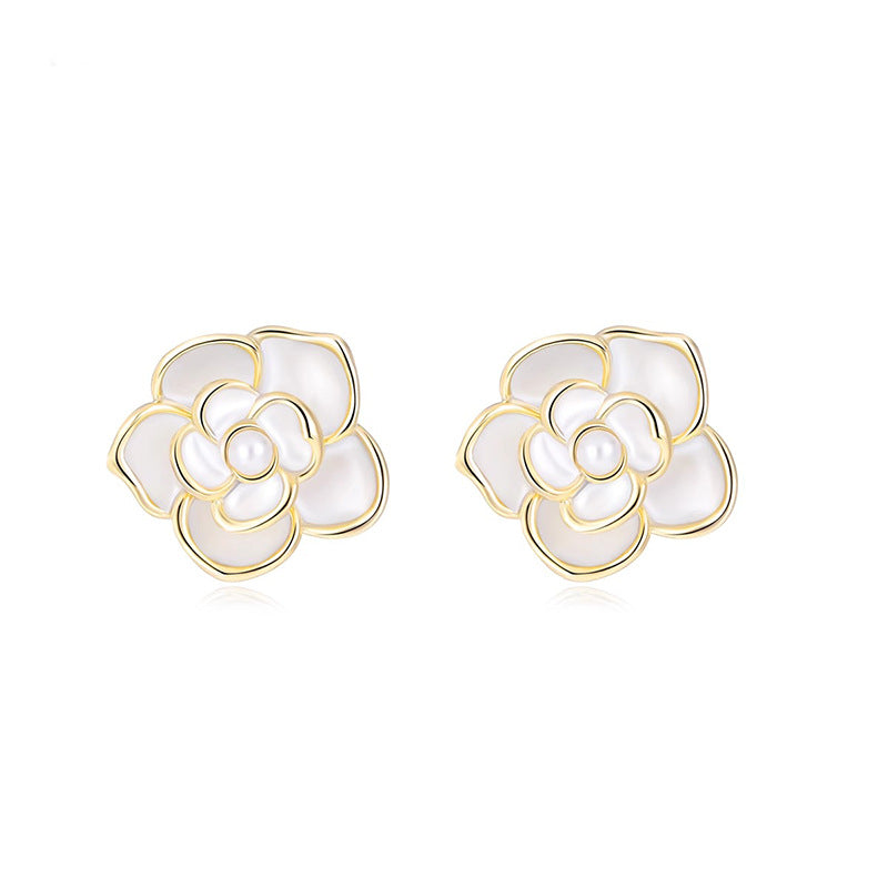 Marielle Vintage-Inspired Pearl Camellia Stud Earrings