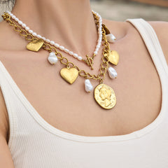 18K Gold-Plated Heart and Faux Pearl Charm Jewelry