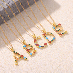 Color Cubic Zirconia Initial Pendant Charm