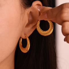 18K Gold-Plated Grid Texture Hoop Earrings