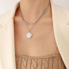 18K Gold-Plated Portrait Coin Triple-Layer Necklace