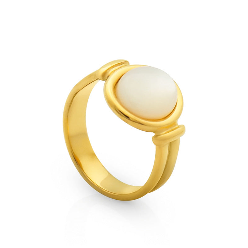 Nadine Vintage-Inspired White Mother-of-Pearl Round Ring