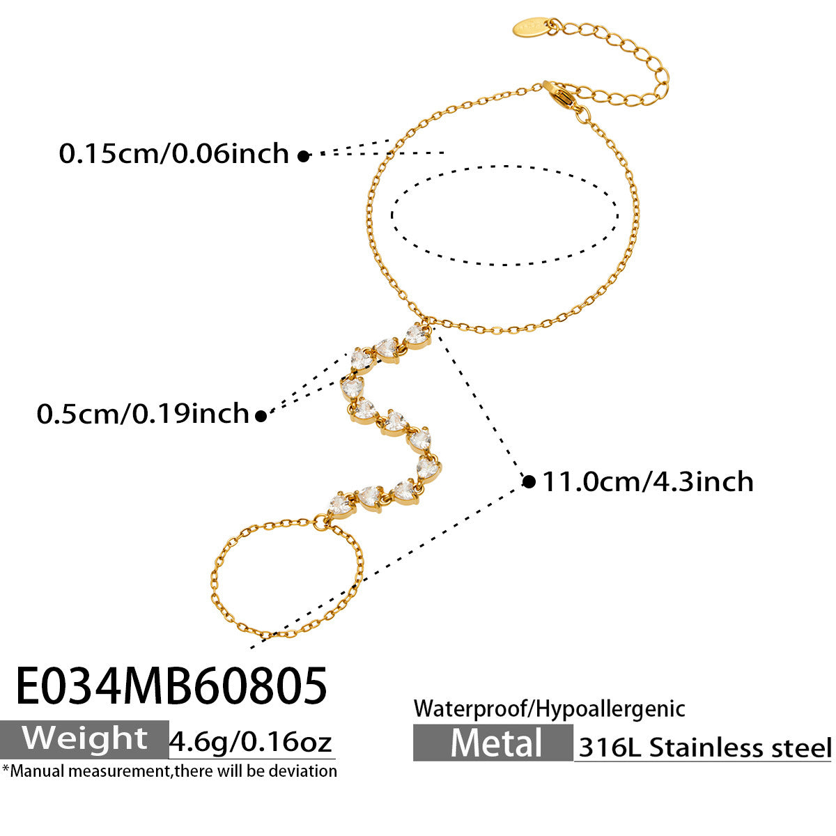 Colorful Cubic Zirconia Hand Chain Bracelet
