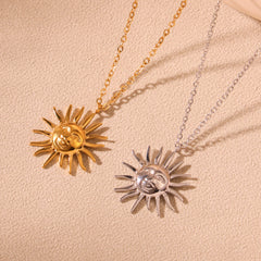 Sculptural Sun Face Pendant Necklace