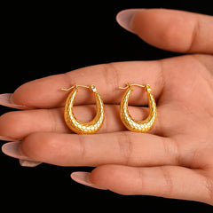 18K Gold-Plated Textured Horseshoe Hoop Earrings