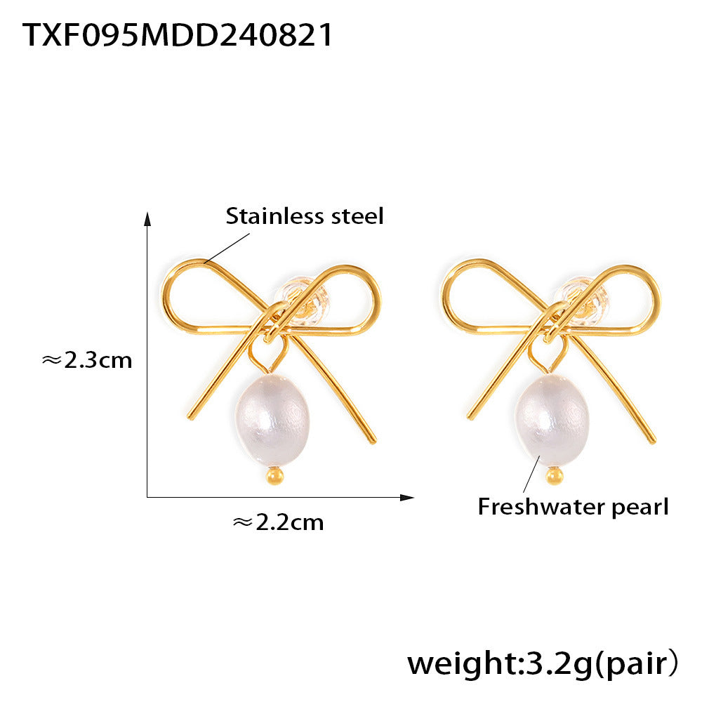 Freshwater Pearl Bow Earrings & Knot Necklace