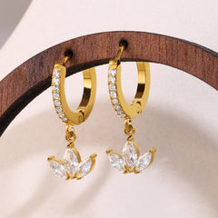 18K Gold-Plated Clover Cubic Zirconia Drop Hoops