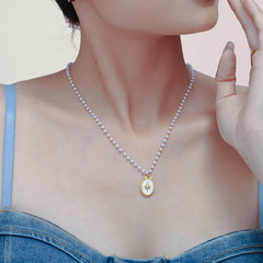 Mother-of-Pearl Starburst Faux Pearl Necklace