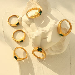 18K Gold-Plated Green Cubic Zirconia Band Ring