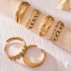 Leaf Cubic Zirconia & Double-Line Open Rings
