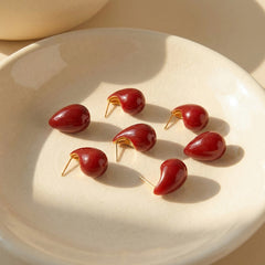 Red Enamel Teardrop Stud Earrings