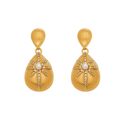 18K Gold-Plated Starburst Teardrop Shell Pearl Earrings