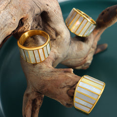 Gold-Tone White Shell Wide Band Ring