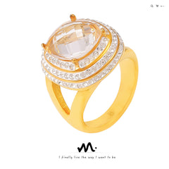 18K Gold-Plated Layered Cubic Zirconia Statement Ring