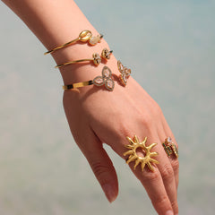 Cubic Zirconia Three-Petal Open Cuff Bracelet