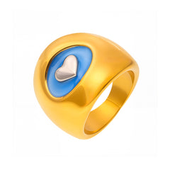 18K Gold-Plated Enamel Heart Signet Ring