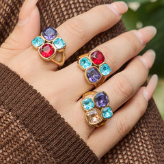Colorful Glass Stone Statement Rings