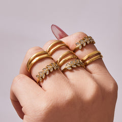 Leaf Cubic Zirconia & Double-Line Open Rings