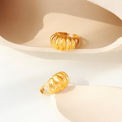 Ribbed Sculptural Stainless Steel Open Ring